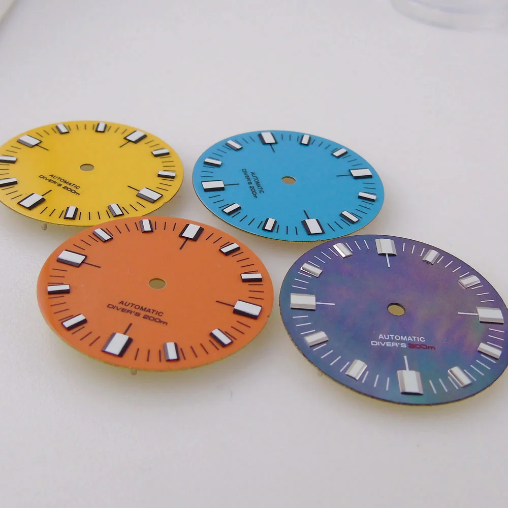 28.6mm Watch Dial Black Shell Dial for NH35 NH36 ETA2824 PT5000 ST2130 Diver Watch Case Blue Yellow Orange Hand Set