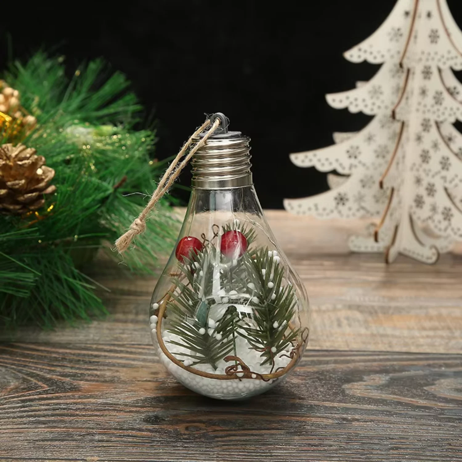 Adornos navideños personalizados, proveedores 2024, adornos de árbol de Navidad transparentes inastillables para mascotas, bola de Navidad con luces led