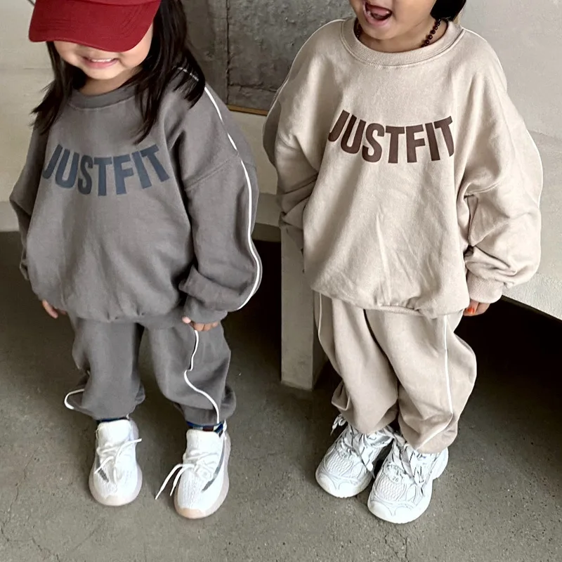 2024 Autumn New Children Long Sleeve Clothes Set Boys Girls Letter Print Casual Sweatshirt 2pcs Suit Kids Sweat Pants Outfits