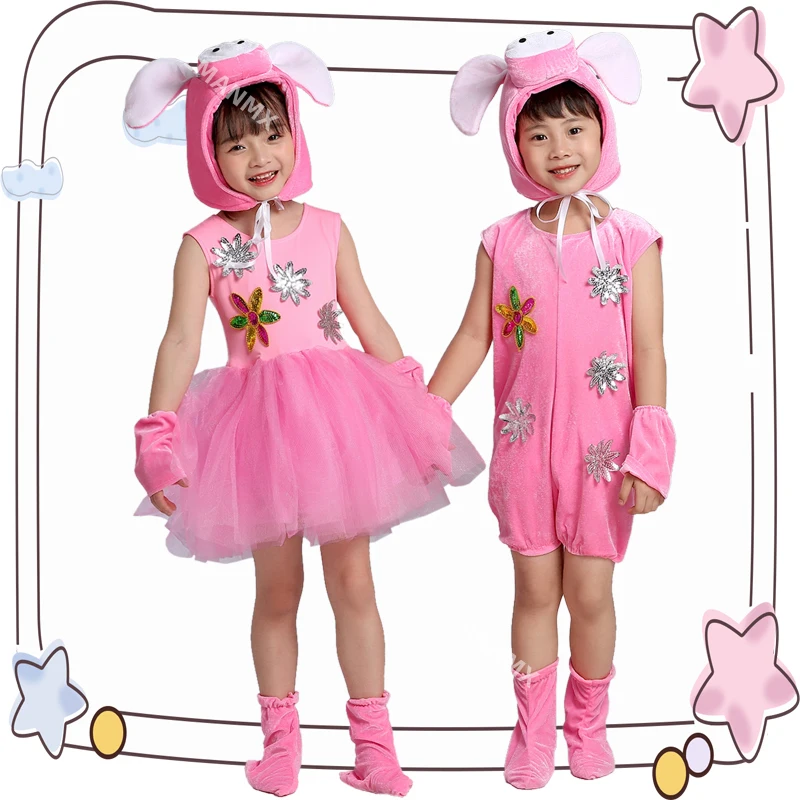 Costume da ballo di scena per tre porcellini per la scuola materna, maialino felice, costume da spettacolo per animali per bambini