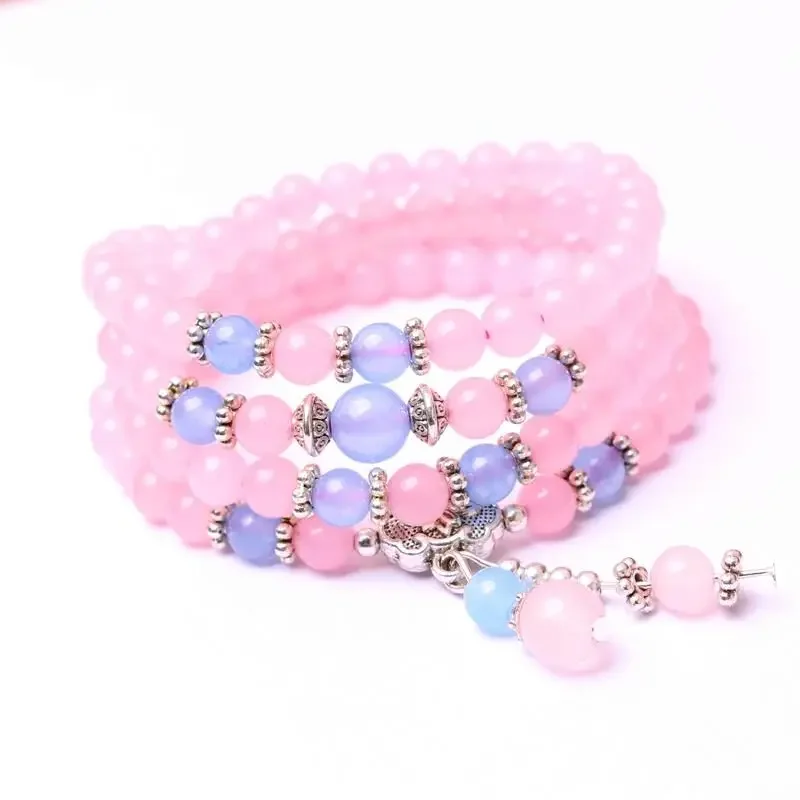 Natural 6mm Pink Chalcedony Beads Tibet Buddha 108 Pcs gelang Gourd Mala doa perhiasan untuk meditasi Drop pengiriman