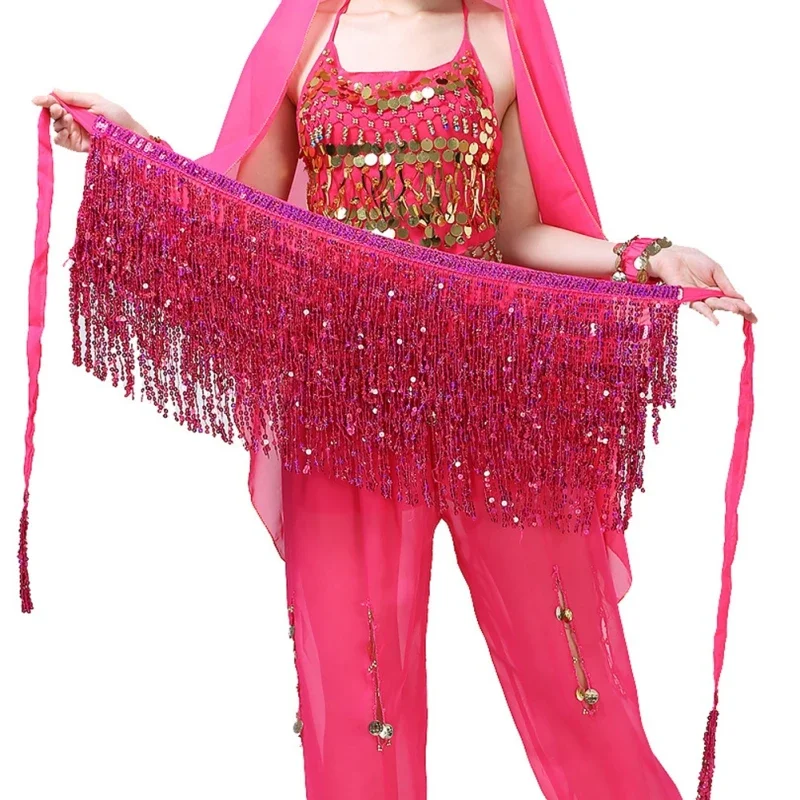 Belly Dance Costume Performance Clothes Sequin Tassel Hip Scarf Beaded Waist Chain Sequin Tassel Prom Performance Scarf Waist