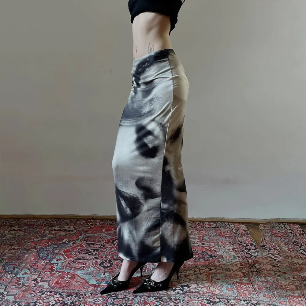 Abbigliamento da donna Elegante gonna lunga stampata Pacchetto anca Vita bassa Slim Sera Temperamento festa Tutto-fiammifero Stile semplice Alla moda