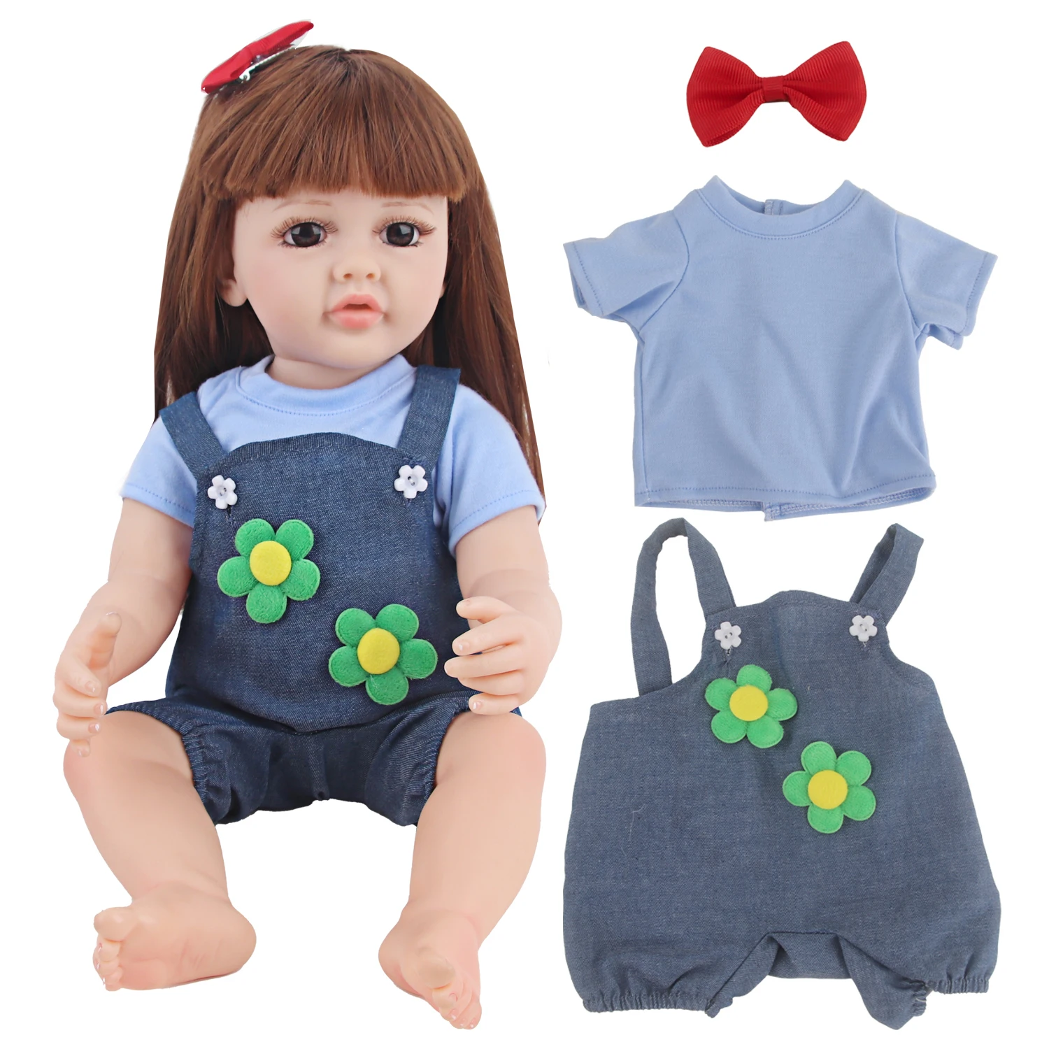 Puppen kleider Set für 22 Zoll wieder geborene Puppe T-Shirt Leibchen Hosen Haarnadel Kleidung Anzug für 55cm Baby Mädchen Puppen Spielzeug Zubehör