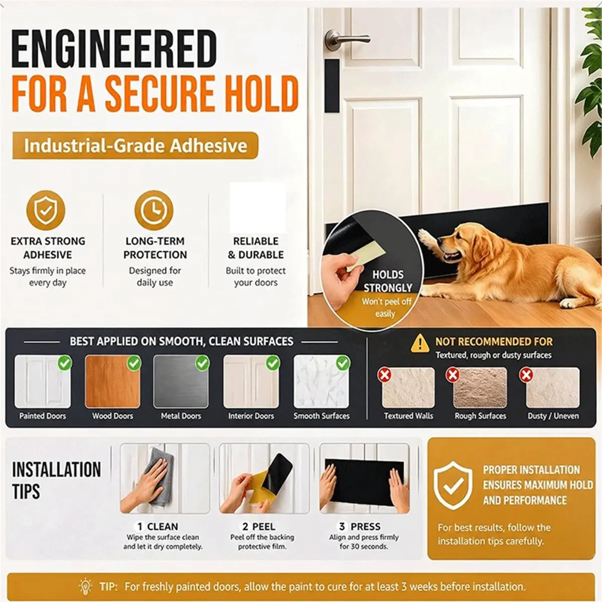 Door Kick Plate Protector,Door Protector Against Scratches Dents,Peel and Stick Door Guard for Exterior & Interior Doors