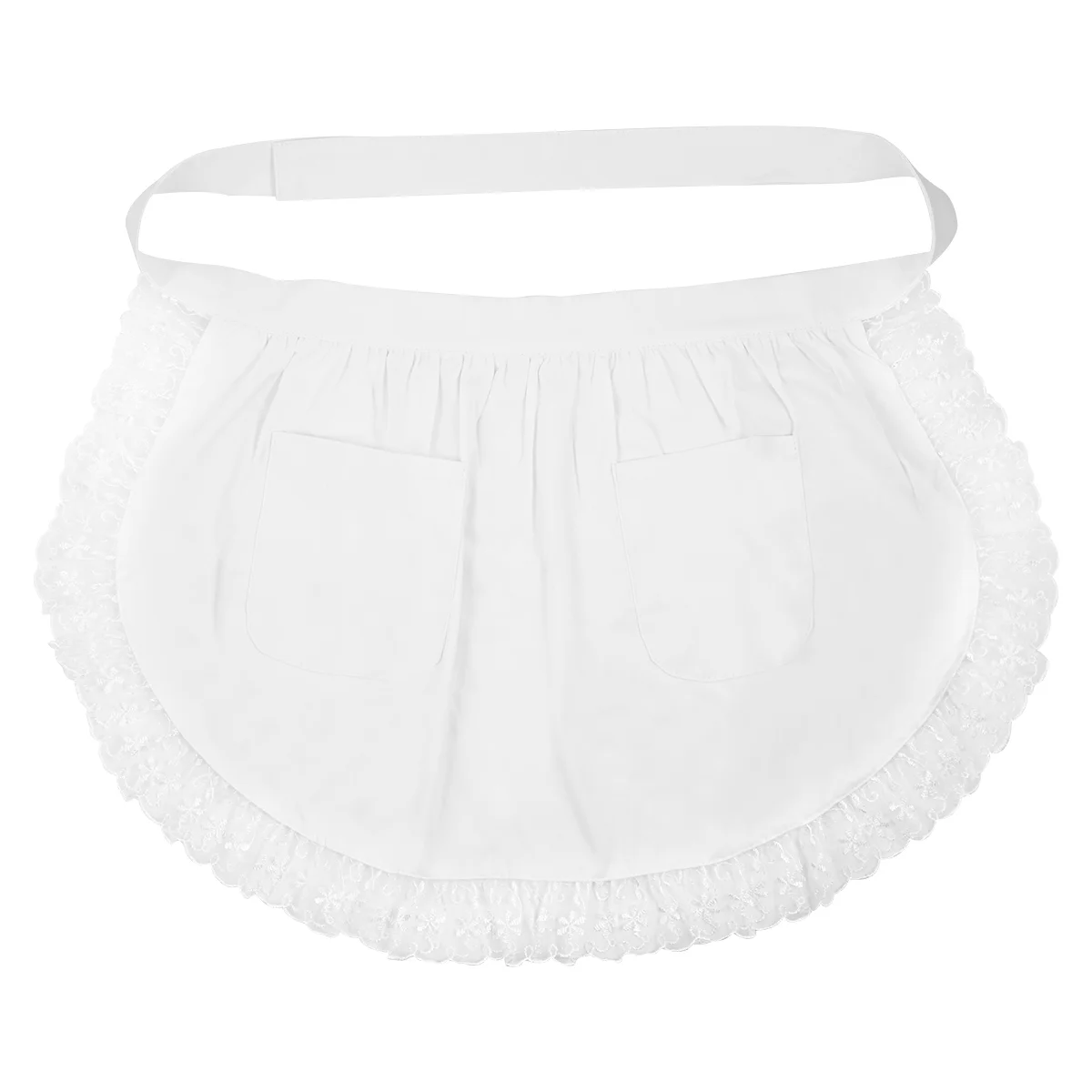 

BESTONZON 1PC Cotton Waist Apron Lace Short Apron with Pockets for Maid Waitress Servant White