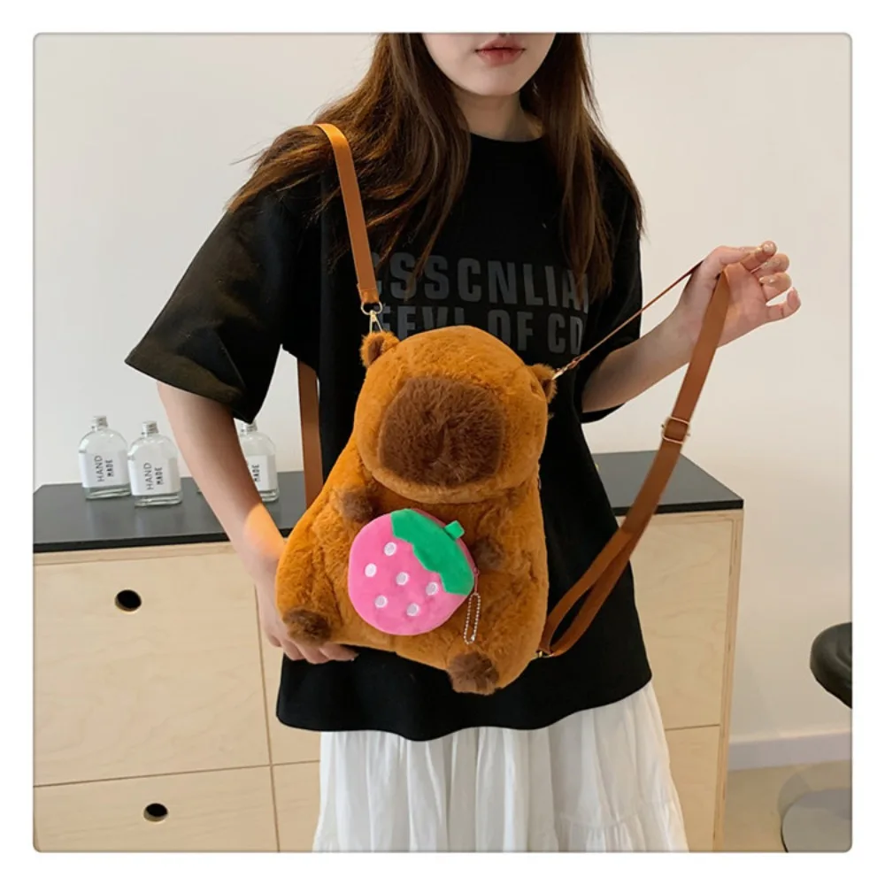 Fashion Cartoon Large Capacity Capybara Kids Plush Backpack Cute Casual Plush Bag Students School Bag Cartoon Crossbody Bag