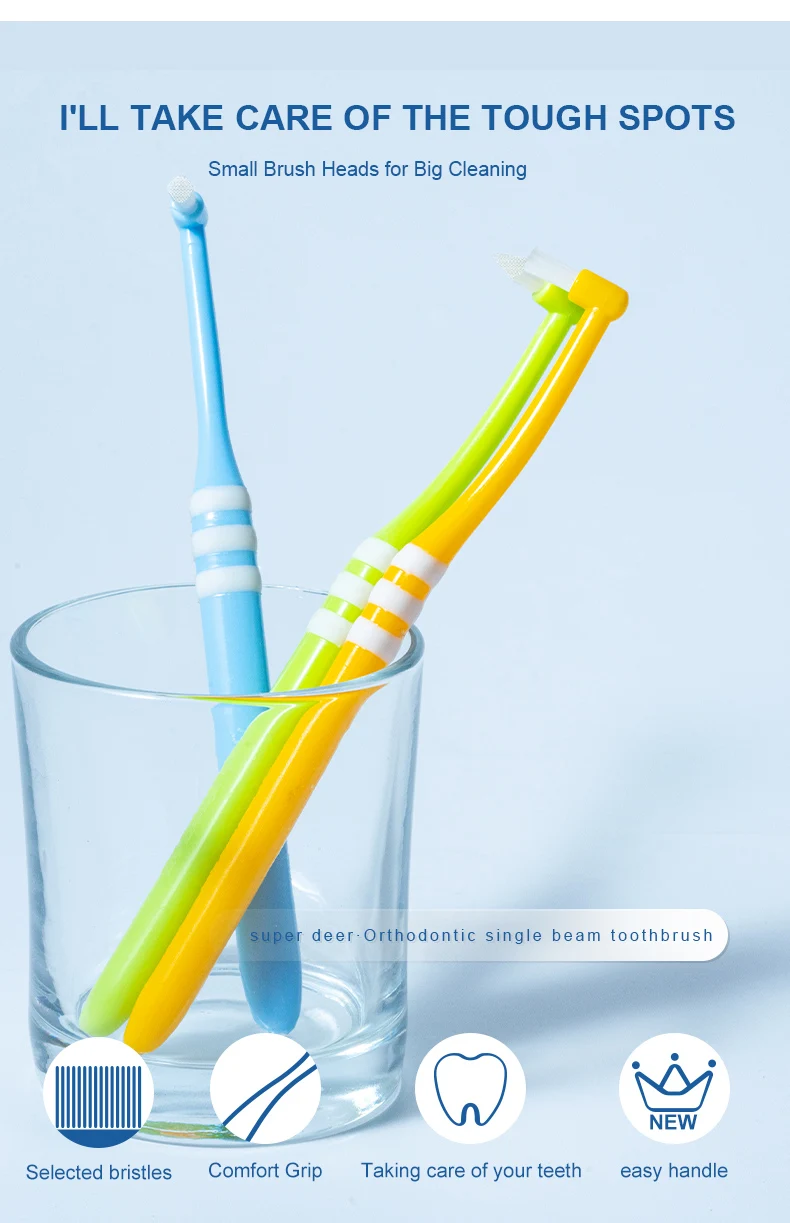 1-3 Stück kieferorthopädische Zahnbürste mit einzelnen, hochdichten, weichen Borsten, spitzer und flacher Kopf, Interdentalbürste, Mundpflege-Reinigungswerkzeug – Detail 3