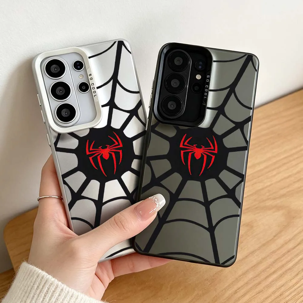Cartoon Spider Web Logo For Samsung Galaxy S26 S25 S24 S23 S22 S21 Plus Edge Ultra FE 5G Colored Silver Phone Case Cover