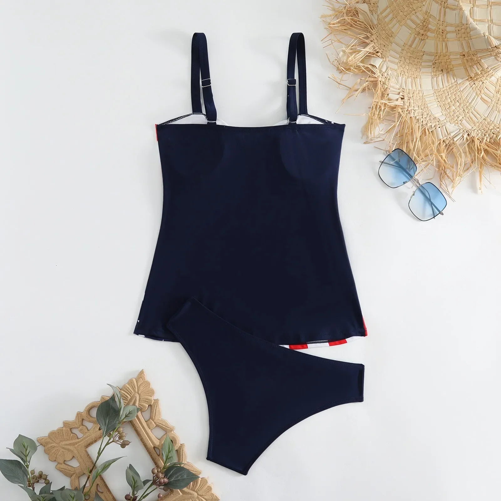 Ensemble Bikini imprimé jour de l'indépendance pour femmes, haut à bretelles, slip Triangle, deux pièces, maillot de bain