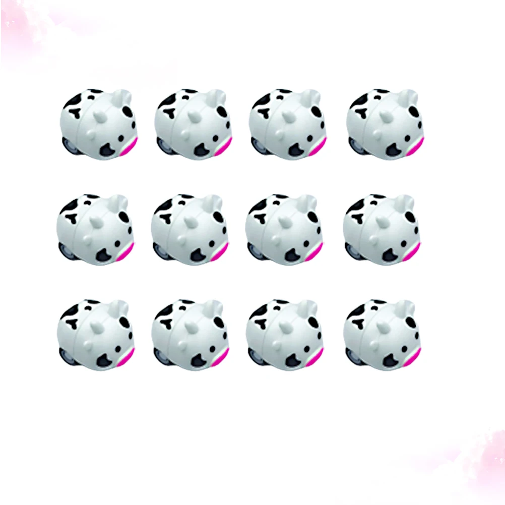 

12pcs Cartoon Cow Shaped Inertia Toy Plastic Animal Back Car Vehicle Toy Mini Car for Children Kids (Opp Package)