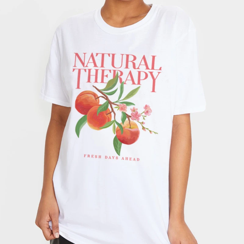 Botanical Peach Fruit T-Shirt Women Vintage Motivational T Shirt Female Cute Aesthetic Graphic Tops Cottagecore Tshirts Clothes