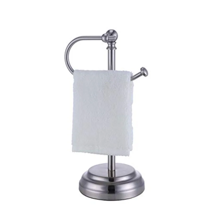 

Heavy Weight Classic Decorative Metal Fingertip Towel Holder Stand for Bathroom Kitchen Vanity and Countertops. Brush Chrome