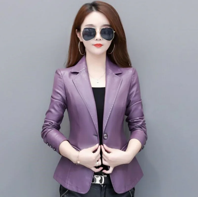 Spring Genuine Leather Jacket Women Korean Fashion Slim Sheepskin Coat Black Red Real Leather jackets ladies Casual Blazer femme