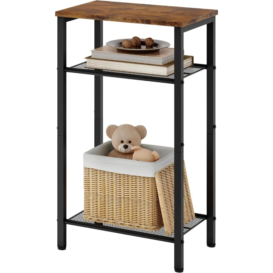 

3 Tier End Table Telephone Table Narrow Side Table with Storage Nightstand for Small Spaces Metal Frame For Living Room Bedroom