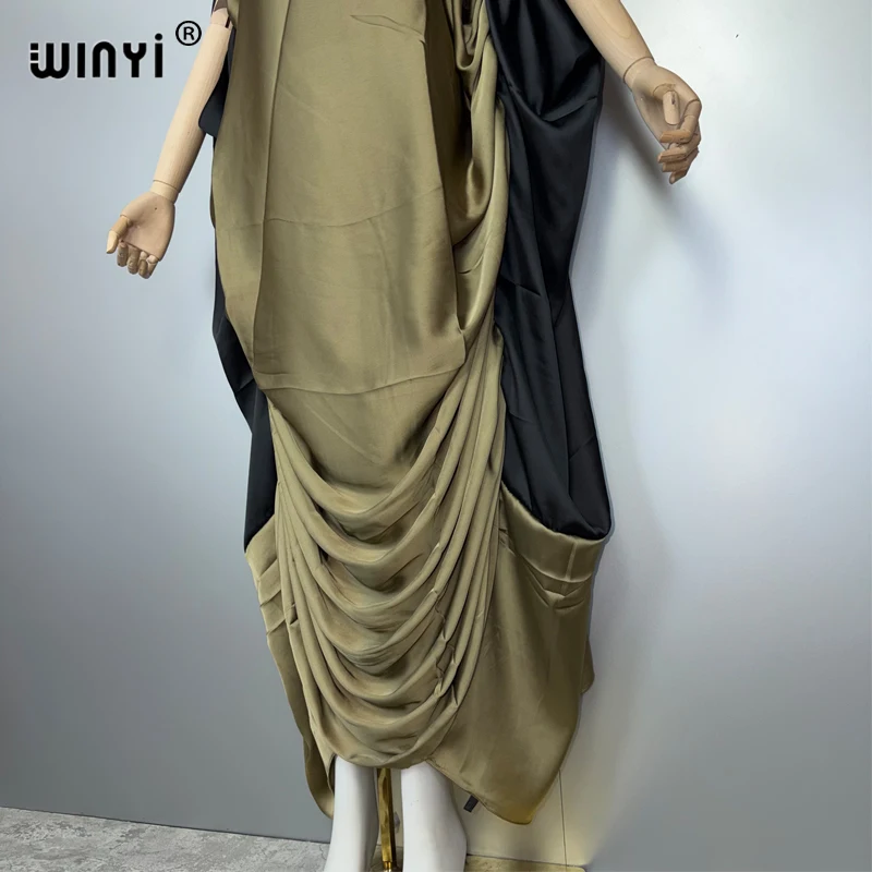WINYI Evening Dress Dubai Luxury Female Loose Kaftan Muslim Woman Clothing Holiday Beach Dress Fashion Silk Feeling Long Caftan