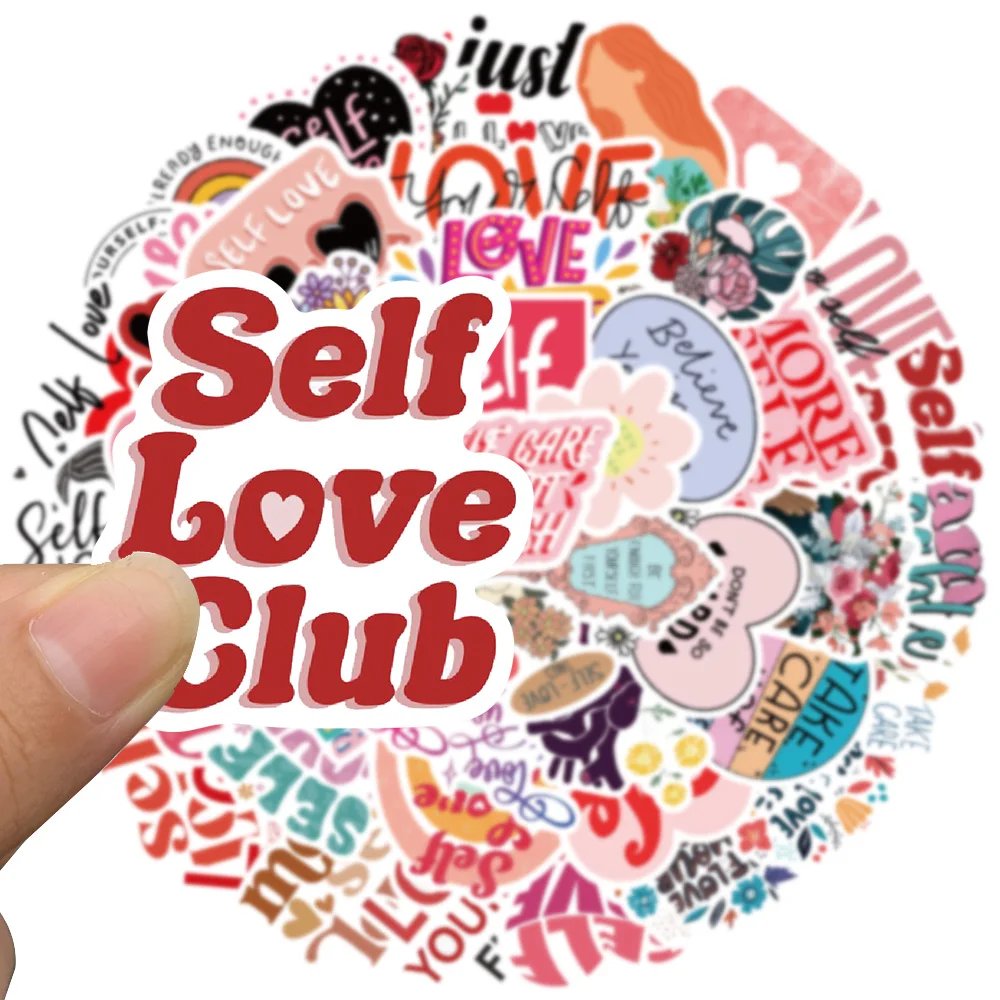 50 قطعة أحب نفسك الوردي الذاتي الحب ملصق الجمالية مضحك ملصق مائي لأجهزة الكمبيوتر المحمول سكيت الهاتف الأمتعة ملصق يدوي الصنع مكافأة الطالب