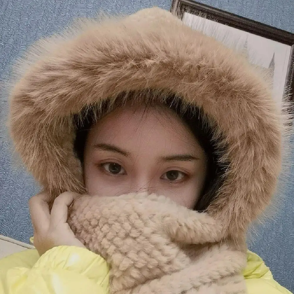 المرأة رئيس هود الشتاء قبعة بالاكلافا قبعة الفراء قناع مجموعة أفخم هوديس للفتيات الرقبة أدفأ هود سدادات حماية الأذن قطعة واحدة قبعة