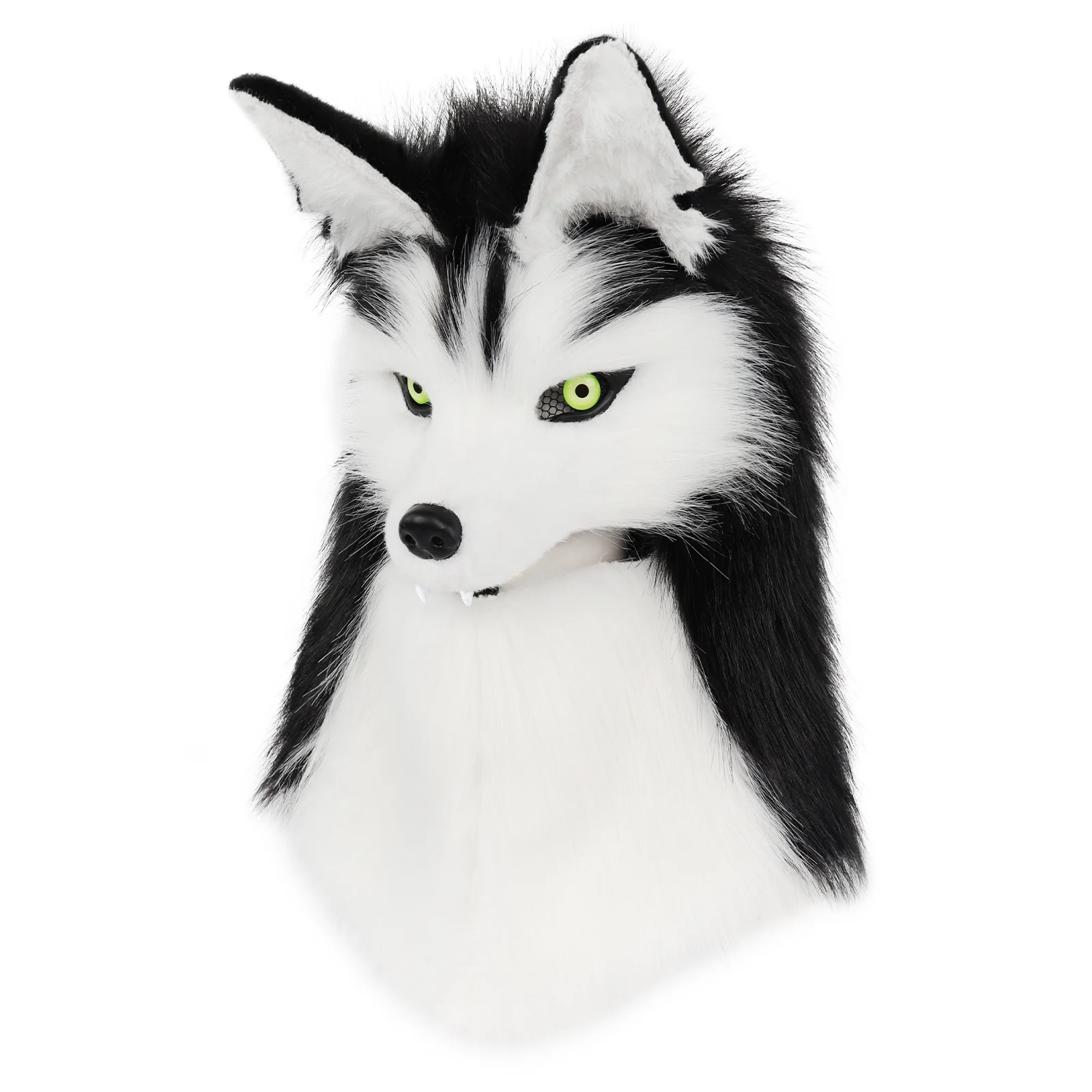 Furry Wolf Mask Realistic Plush Werewolf Full Head Mask, Faux Fur Animal Cosplay Costume for Halloween Comic-Con Party