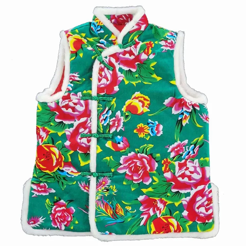 Vinatge Traditional Style Ladies Tang Suit Quilted Vest Waistcoat Winter Thicke Flower Female Fashion Chinese New Year Clothing