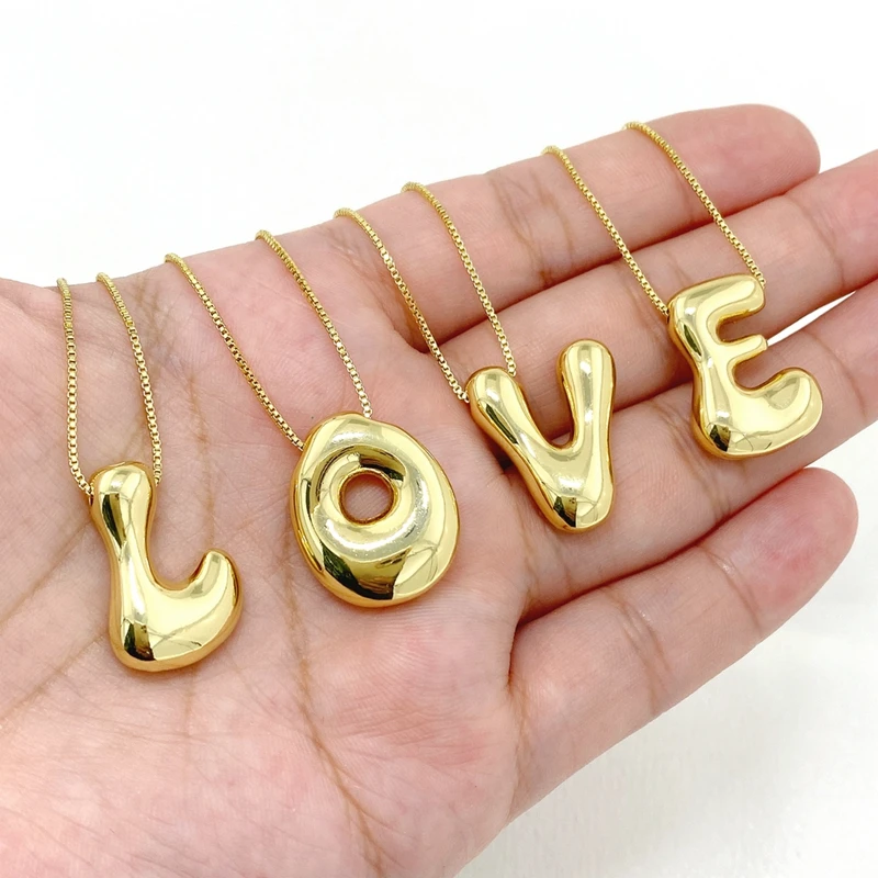 2024 New 26 Letter Initial Necklace 18K Gold Plated Bubble Letter Necklace Fat 3D Letter Pendant Necklace for Women Men