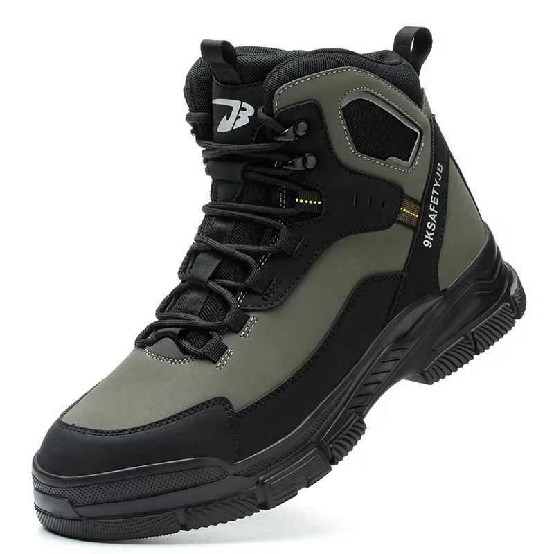 Anti-Puncture Slip Resistant Work Shoes High-Top Anti-smash Construction Work Shoes Hiking Shoes Men Safety Boots