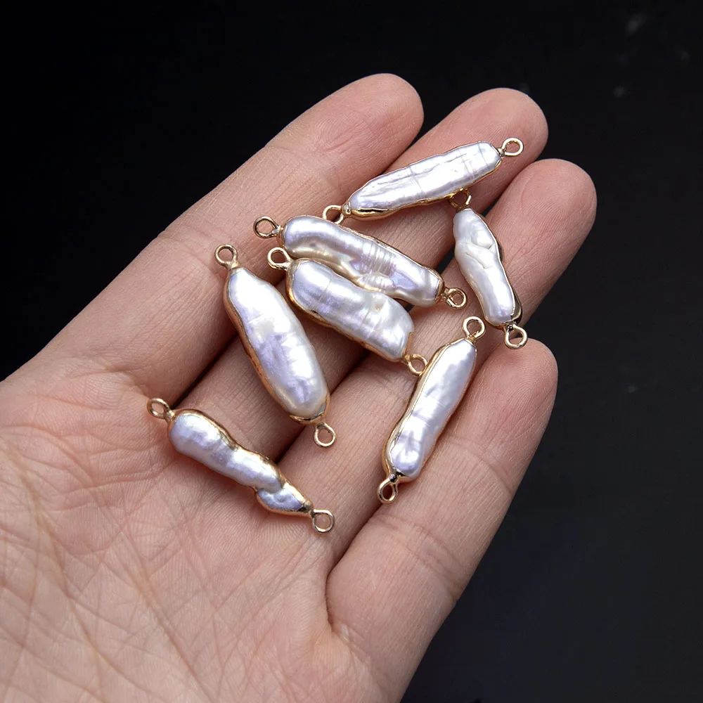 6x28-7x35mm Natural Freshwater Pearl Pendant Irregular Double Hole Connector Jewelry Making DIY Necklaces Accessories 1PC