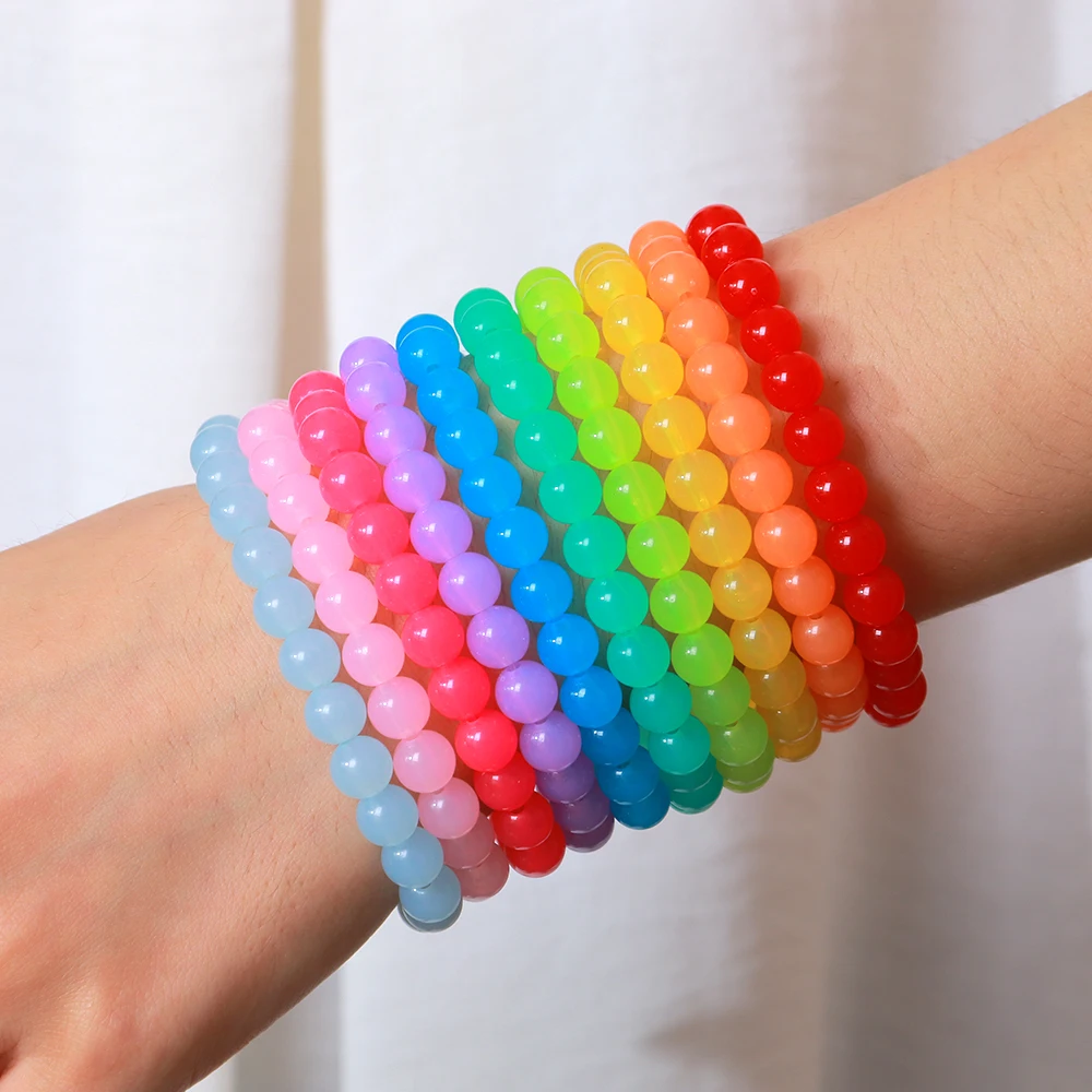 Y2K Candy Jelly Translucent Acrylic Round Beads Bracelets Set Elastic Stackable Multicolor Fashion Jewelry Daily Party