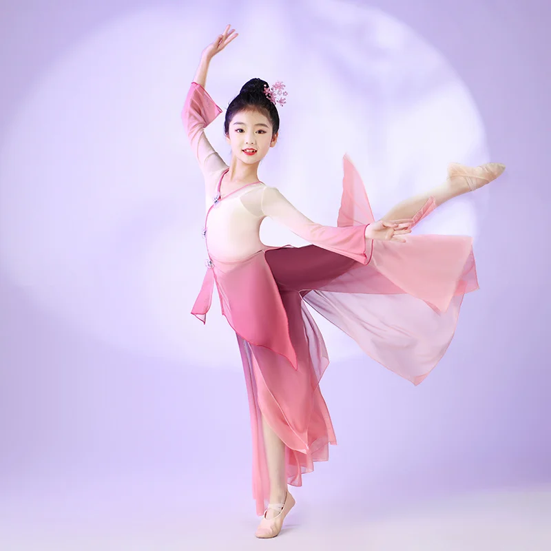 Children's classical dance performance clothes Charm elegant yarn dress Chinoiserie style dance clothes Girls' fan dance