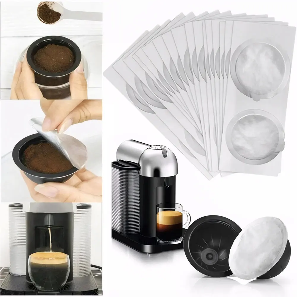 

10/20 PCS Refillable Capsules Pods Lids Disposible Coffee Capsule Seals Foils Cream Foam Cafe Filter Lid for Vertuo Cafe Machine