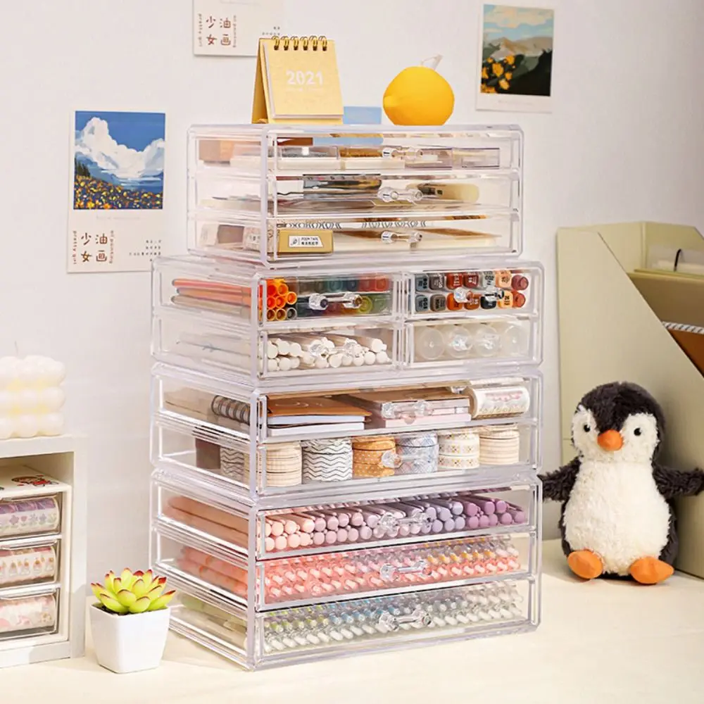 3Layer Desk Pen Holder Transparent Acrylic Pencil Storage Box Display Clear Stationery Organizer Cosmetic Organizer