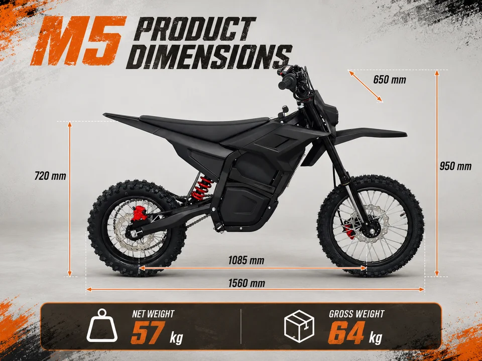 M5 Electric Bike for Adults 2600W Peak 30MPH Max Speed 48V 20Ah Lithium Battery 25 Mile Range All-Terrain Off-Road Electric Motorcycle  Tires Inverted Front Fork Rear Shock Absorber Hydraulic Disc Brakes Chain Drive E-Dirt Bike for Off-Road image 9