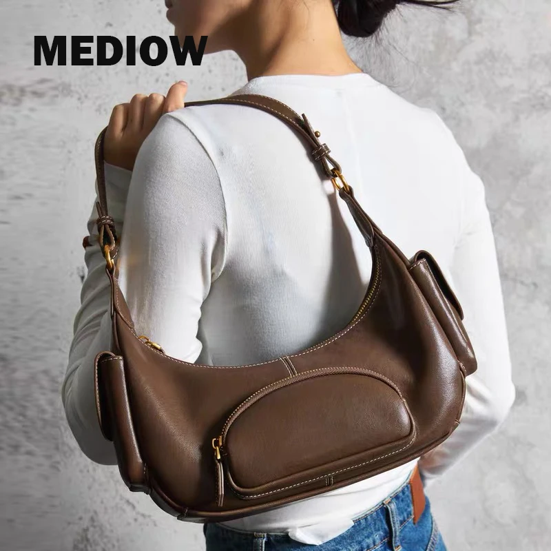 MEDIOW Vintage Small Bags For Women Luxury Designer Handbags Purses 2024 New In PU Multiple Pockets Underarm Shoulder Crossbody