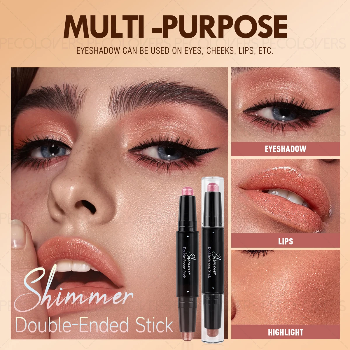 1 peça bastão de sombra com glitter e ponta dupla fosca, leve, à prova de suor, sombra brilhante