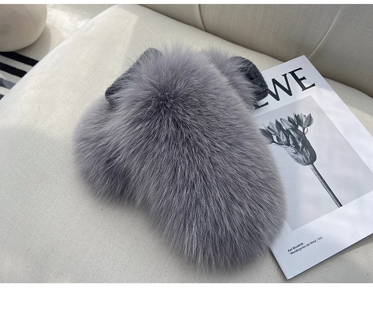 Real Fox Fur Gloves Knitted Women Mittens Winter Girls Fashion Fluffy Warm 100% Real Fox Fur Gloves