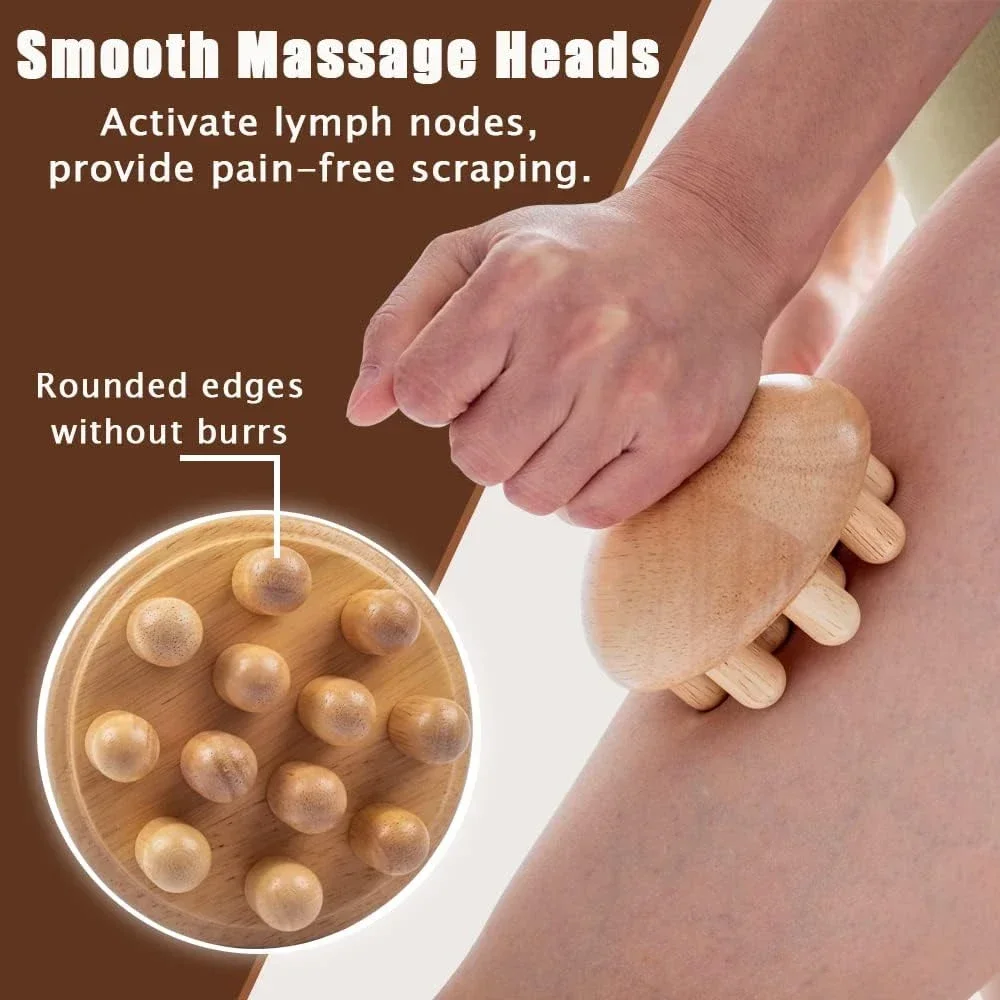 Wood Therapy Massage Tools, Mushroom Lymphatic Drainage Massager, Trigger Point for Deep Tissue, Wood Therapy Tools Body Shaping