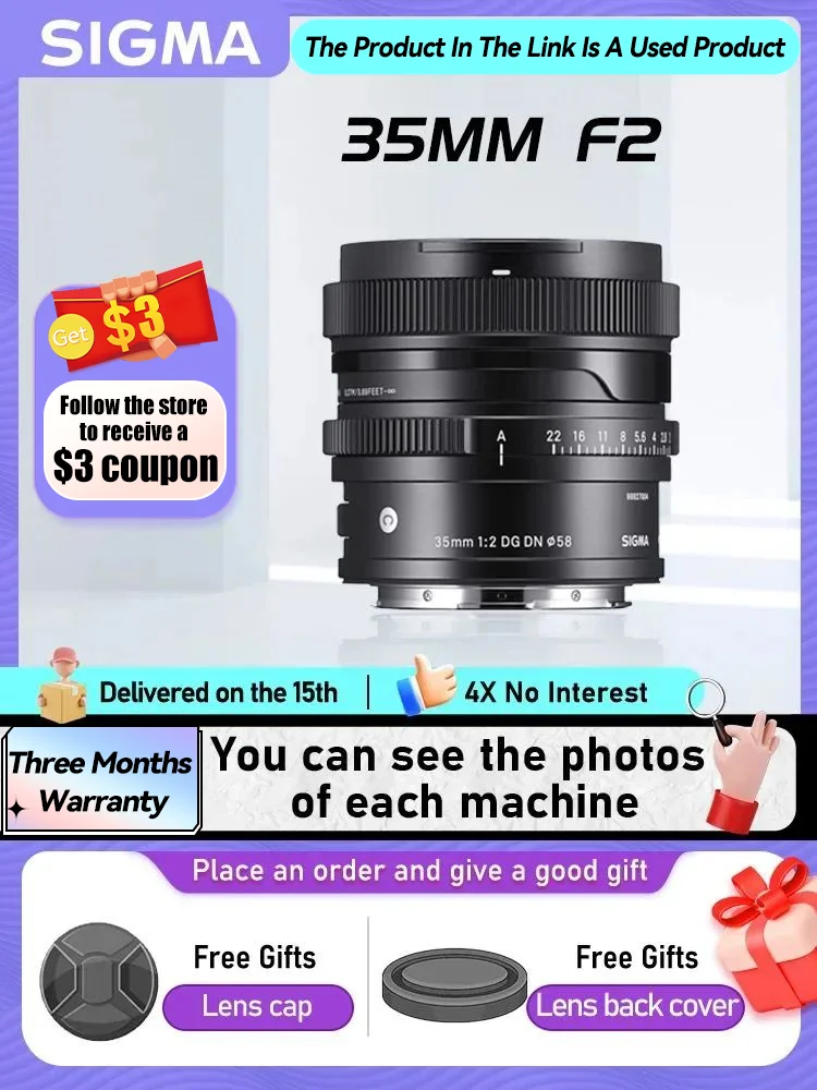 Sigma 35mm F2 F1.2 DG DN Full Frame Prime Wide Angle Mirrorless Camera Lens Professional for Sony A7III IV ZVE10 II 35 1.2（Used）