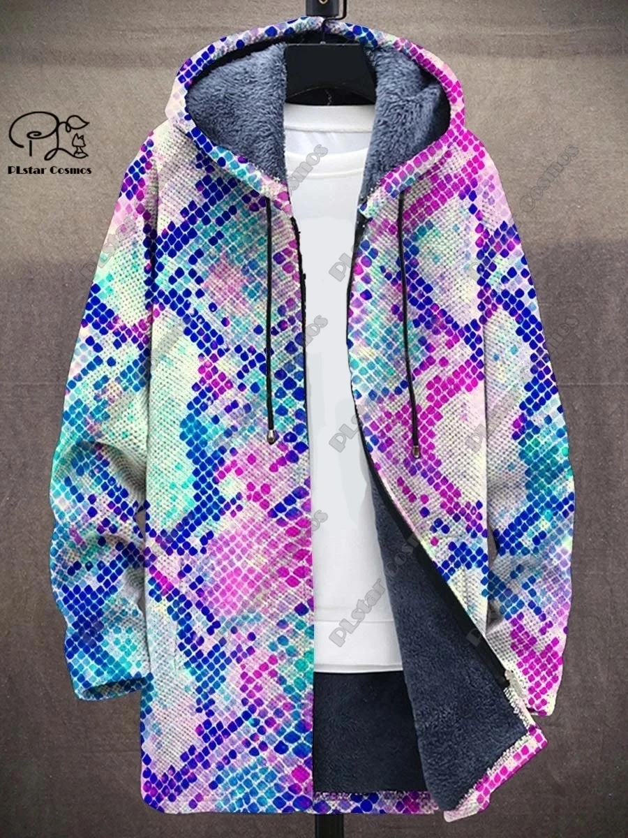 Neue Mode Winter Herren Zip Jacke Retro Abstrakte Kunst Multi Farbe 3D Gedruckt Zipper Jacke Neutral Verdickt Fleece Warme mantel