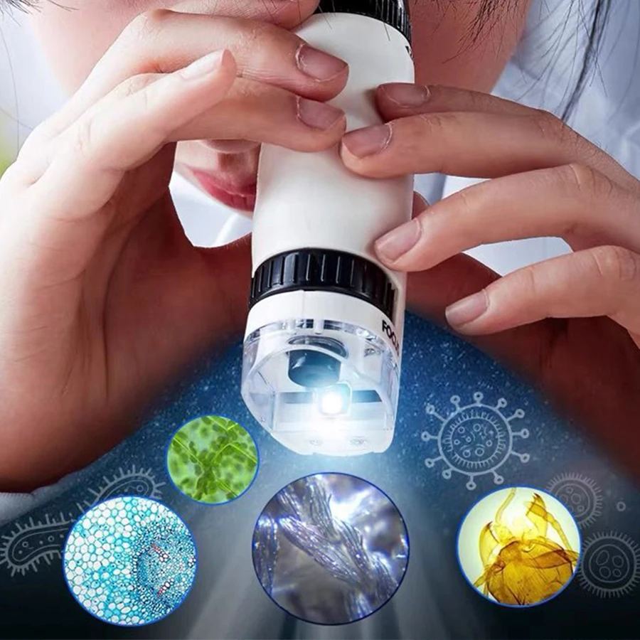 1Pcs Children's Portable Microscope Magnifier 60-120X Focus Optical Research Science Educational Toy Outdoor Exploration Learning