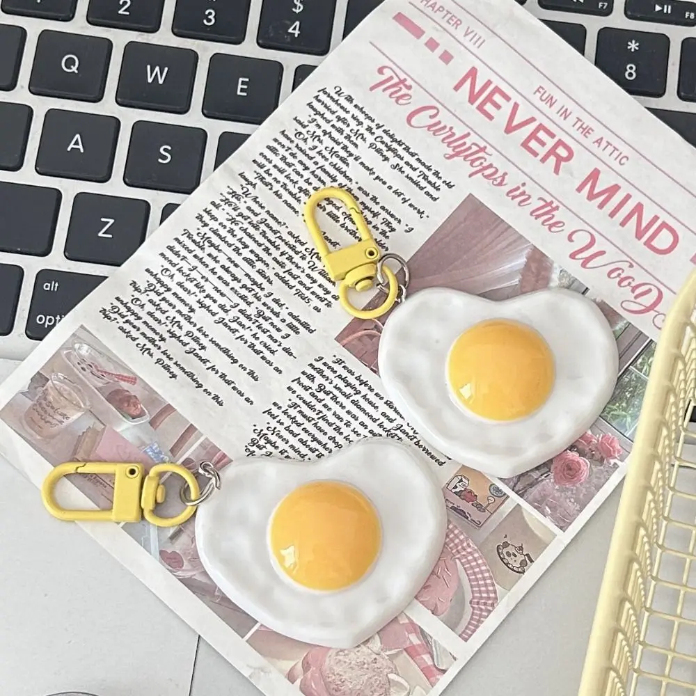 Simulated Fried Eggs Key Chain Love Shape Resin Poached Egg Pendant Keyring Poached Egg Kawaii Heart Egg Doll Pendant