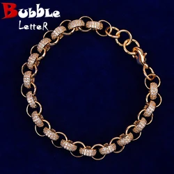 Bubble Letter Iced Out Circle Miami Cuban Link Bracelet Real Gold Plated Prong Setting Micro Pave Hip Hop Jewelry 2022 Trend