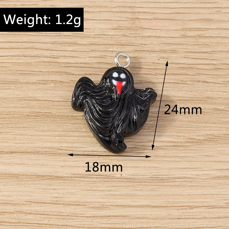 Tusember 10 Stück Halloween Charms Harz Hexenhut Mond Spinne Fledermaus Katze Kürbis Geist für Ohrringe Halloween Schmuckherstellung DIY – Detail 14