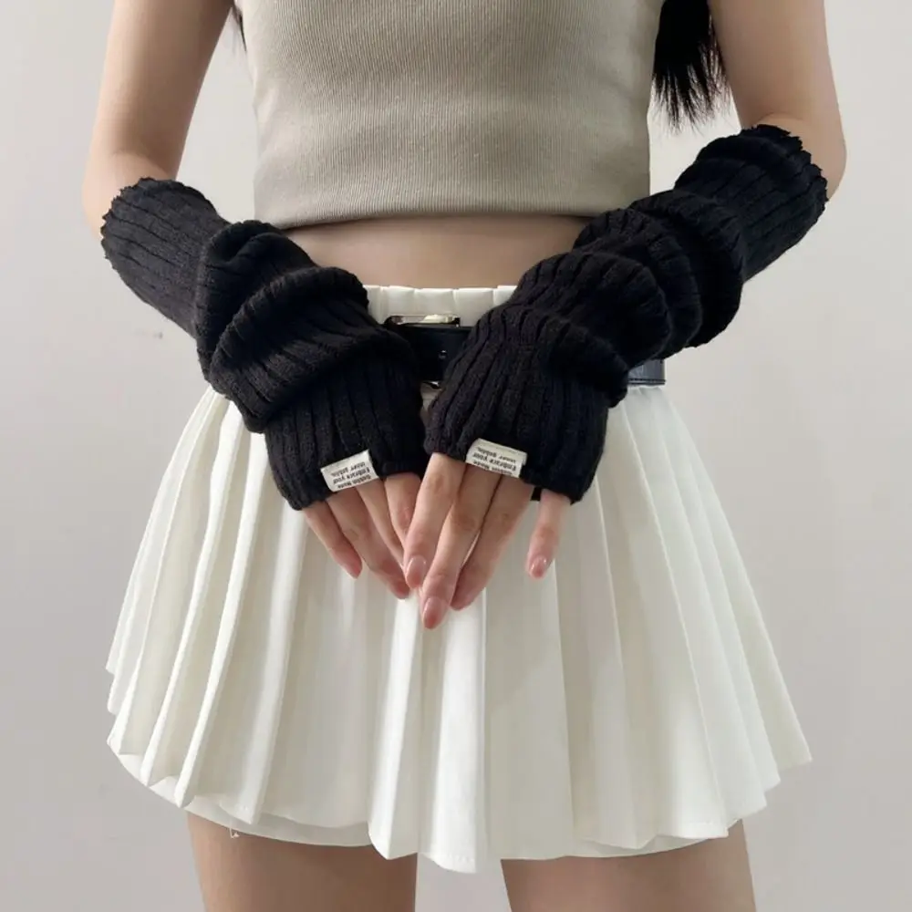 Streetwear Elastic Y2K Oversleeve Punk Long Mittens Fingerless Gloves Korean Style Sweet Knitted Arm Warmers Girl Party