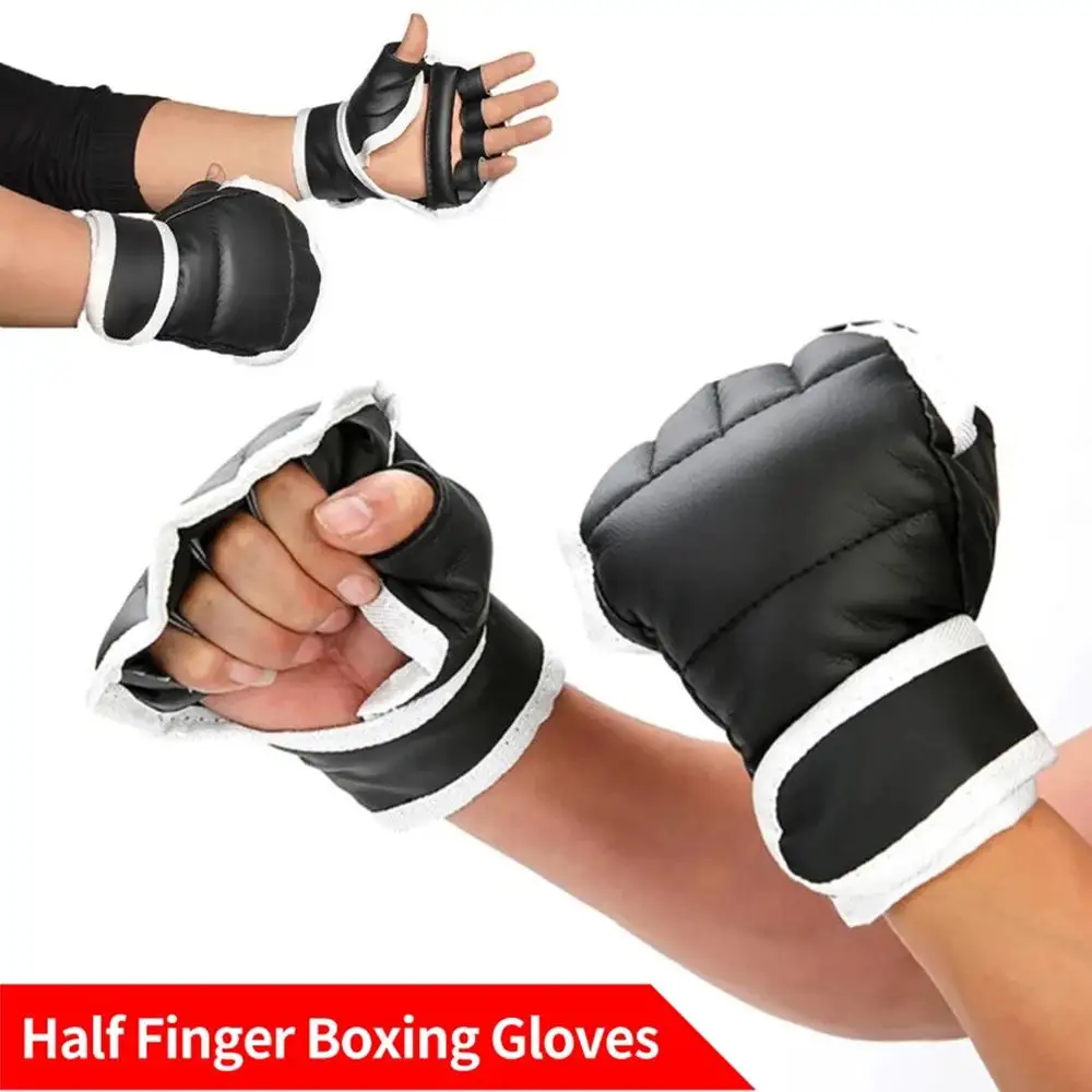 Boxen Halb finger Handschuhe Pu Leder atmungsaktiv Kampf Kick Boxen Karate Muay Thai Trainings handschuhe für Kinder Männer c6z0