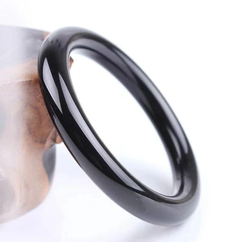 

New Natural Black Agate Round Bar Retro Bracelet, Suitable for Daily Wear and Accessories