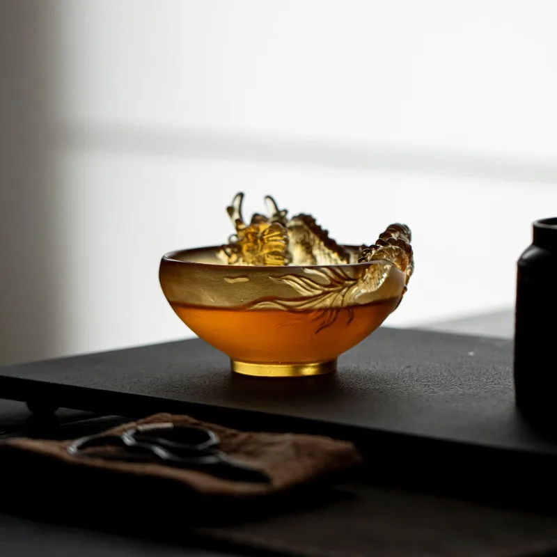 Glazed dragon pattern teacup Kung Fu tea set Master cup Tea tasting cup Personal special tea set Household high-end teacup gift