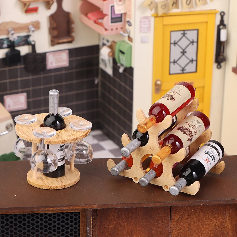 Miniatuur Wijnglas Rek Beker Set Poppenhuis Mini Model Meubelen Decor Voor Poppenhuis Keuken Home Decor Accessoires Speelgoed