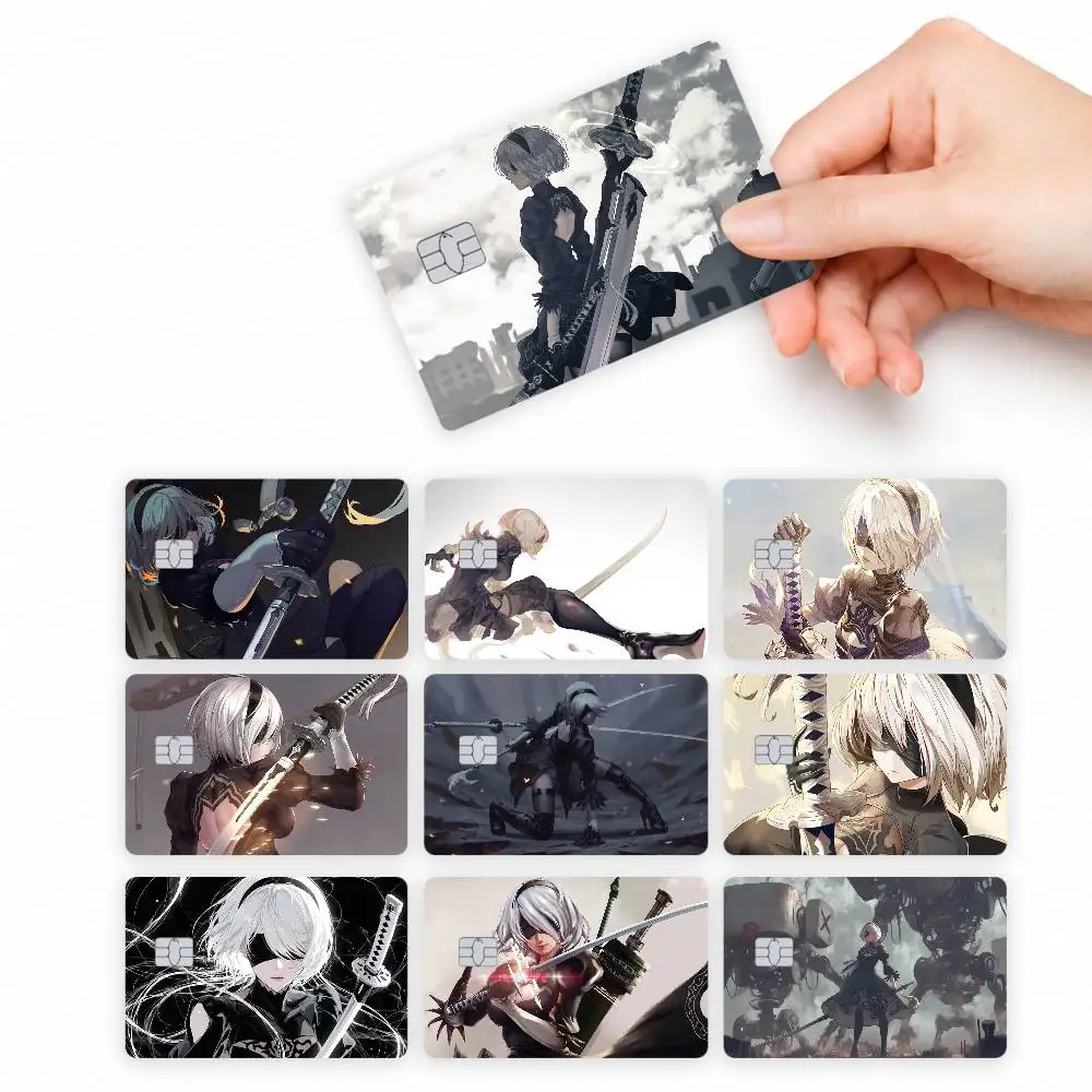 Anime NieR Automata 2b  4pcs Credit Card Skin Stickers Suitable for Bank Debit Subway Bus Transit Pass Decorative Cover