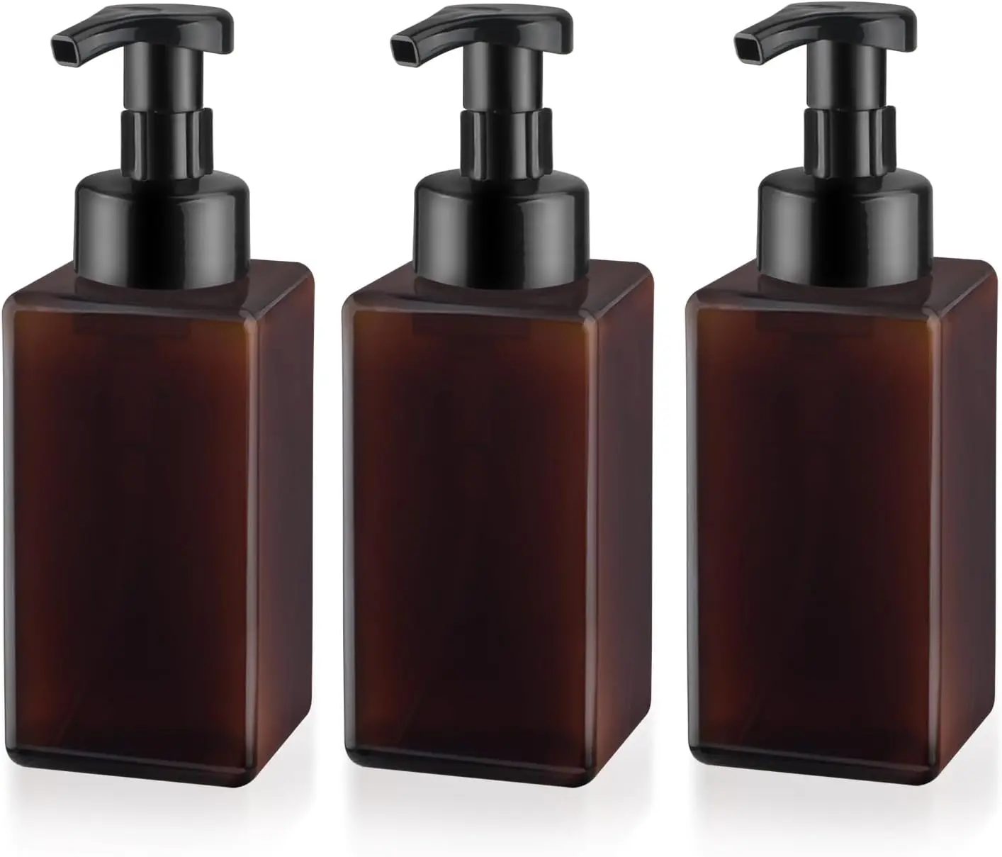 

3 Pack Foaming Soap Dispenser Empty Plastic Pump Bottle Refillable for Hand Soap Shampoo Face Wash 450ml Brown
