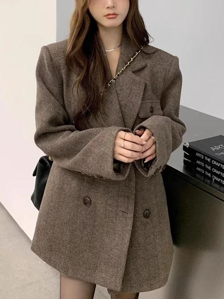 Elegant Reversible Cashmere Coat Women\'s Autumn Winter Short 2024 New Loose Jackets Korean Chic Woolen Blazer Clothes Streetwear